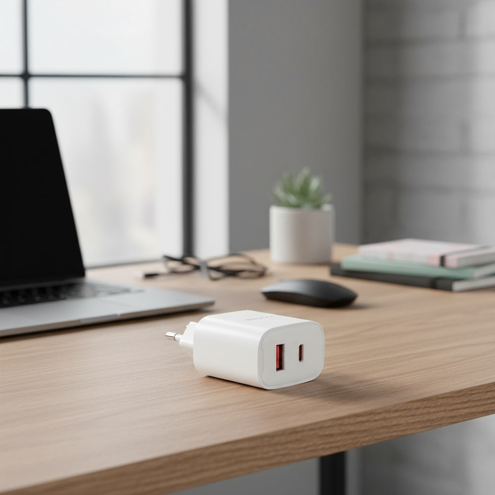 Yesido YC02E hálózati töltő, 20W, 3A, 1 x USB-A - 1 x USB-C, Fehér