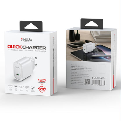 Yesido YC57 Network Charger, 20W, 3A, 1 x USB-C, White