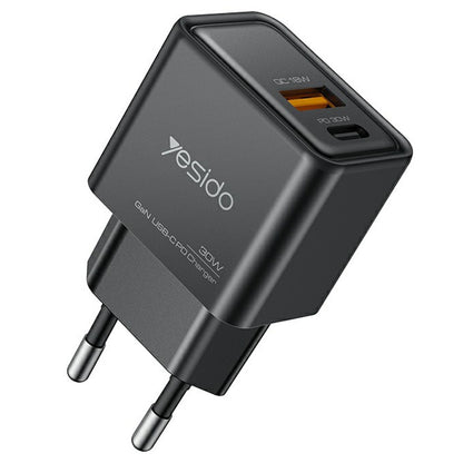 Yesido YC64 Network Charger, 30W, 3A, 1 x USB-A - 1 x USB-C, Black
