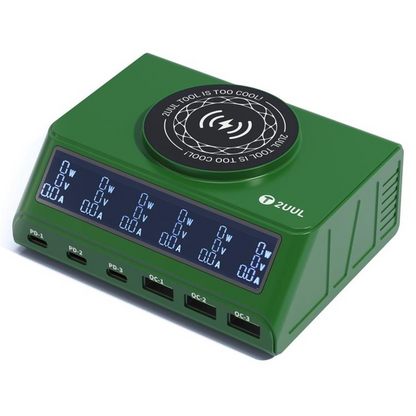 2UUL PC11 QI töltőállomás, 110W, 3A, 3 x USB-A - 3 x USB-C, Zöld