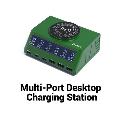 2UUL PC11 QI töltőállomás, 110W, 3A, 3 x USB-A - 3 x USB-C, Zöld