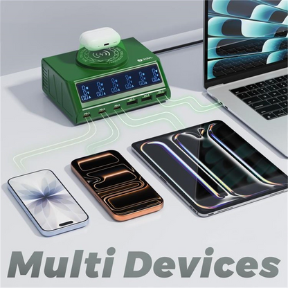 2UUL PC11 QI töltőállomás, 110W, 3A, 3 x USB-A - 3 x USB-C, Zöld