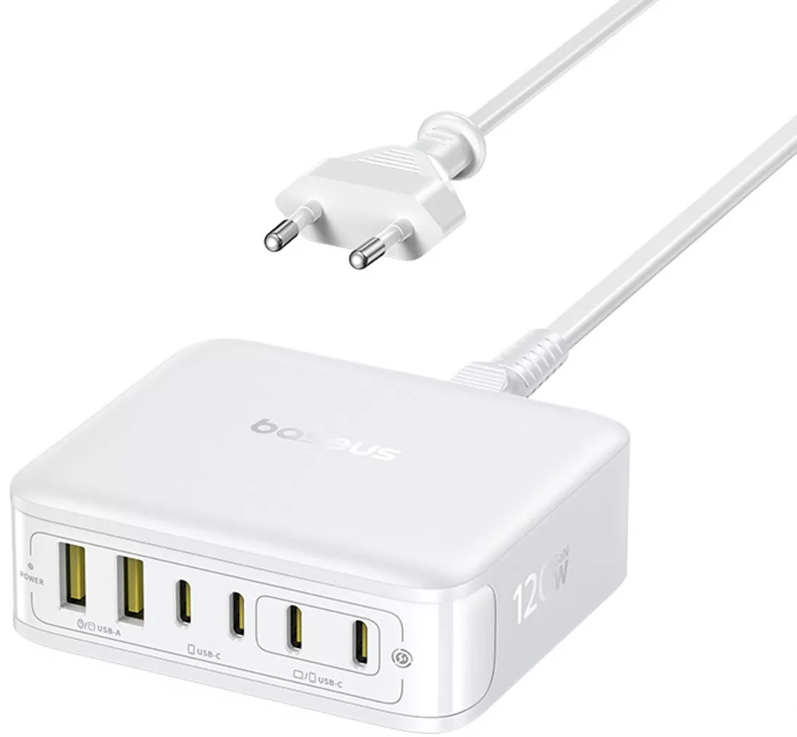 Baseus EnerFill FH21 Station Charger, 120W, 2 x USB-A - 4 x USB-C, White E0120T01