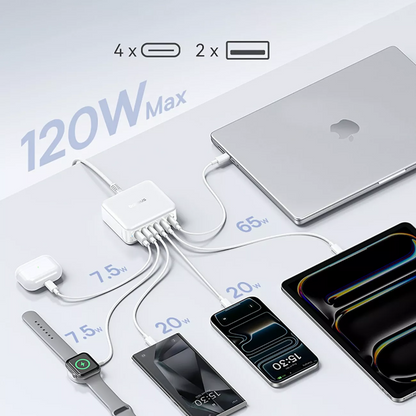 Baseus EnerFill FH21 Station Charger, 120W, 2 x USB-A - 4 x USB-C, White E0120T01
