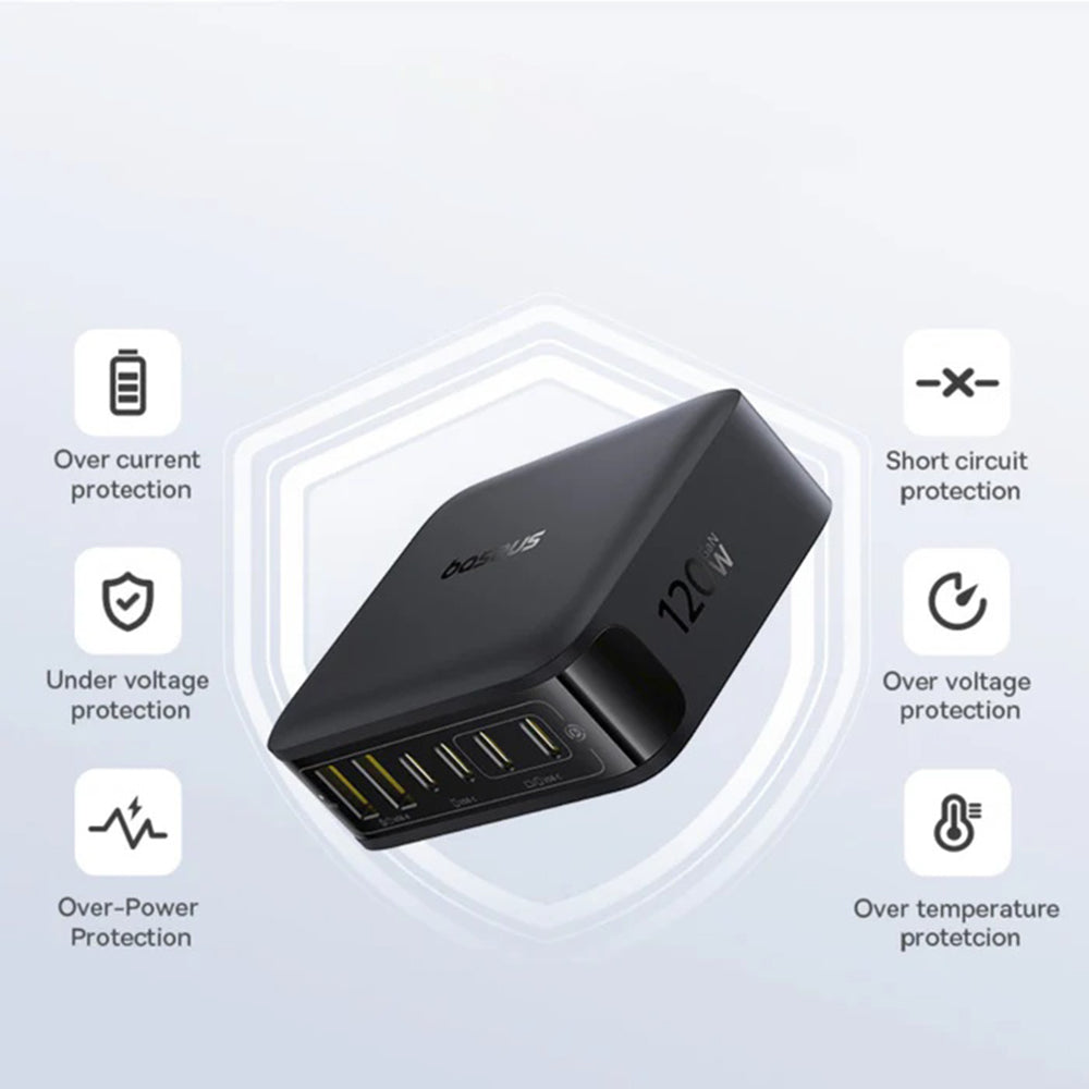 Baseus EnerFill FH21 töltőállomás, 120W, 3.25A, 2 x USB-A - 4 x USB-C, Fekete E0120T00