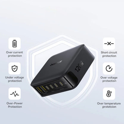 Baseus EnerFill FH21 töltőállomás, 120W, 3.25A, 2 x USB-A - 4 x USB-C, Fekete E0120T00
