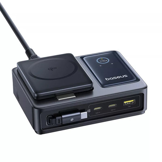Baseus Nomos QI 5in1 töltőállomás, 140W, 5A, 1 x USB-A - 2 x USB-C, Fekete P10178800123-00