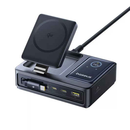 Baseus Nomos QI 5in1 töltőállomás, 140W, 5A, 1 x USB-A - 2 x USB-C, Fekete P10178800123-00