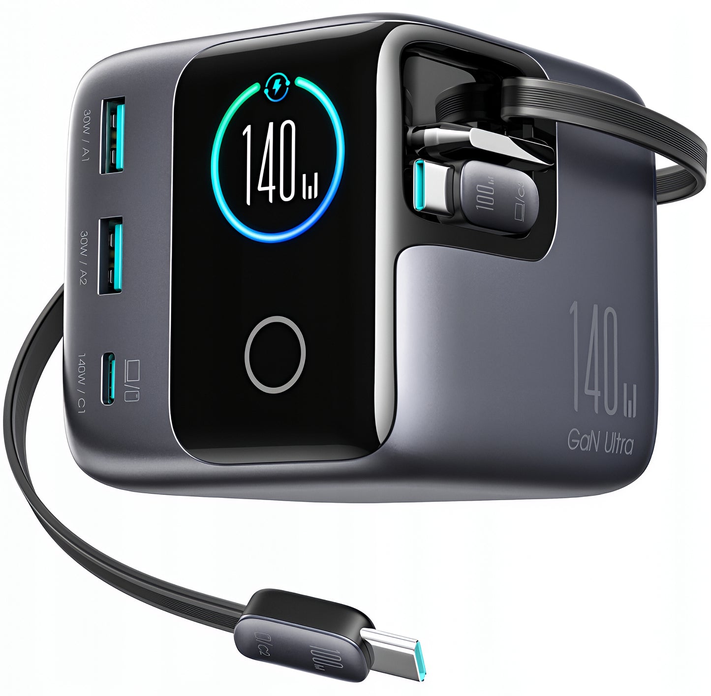 USB-C kábelles Joyroom Podix JR-TRD01 töltőállomás, 140W, 1 x USB-C - 2 x USB-A, szürke