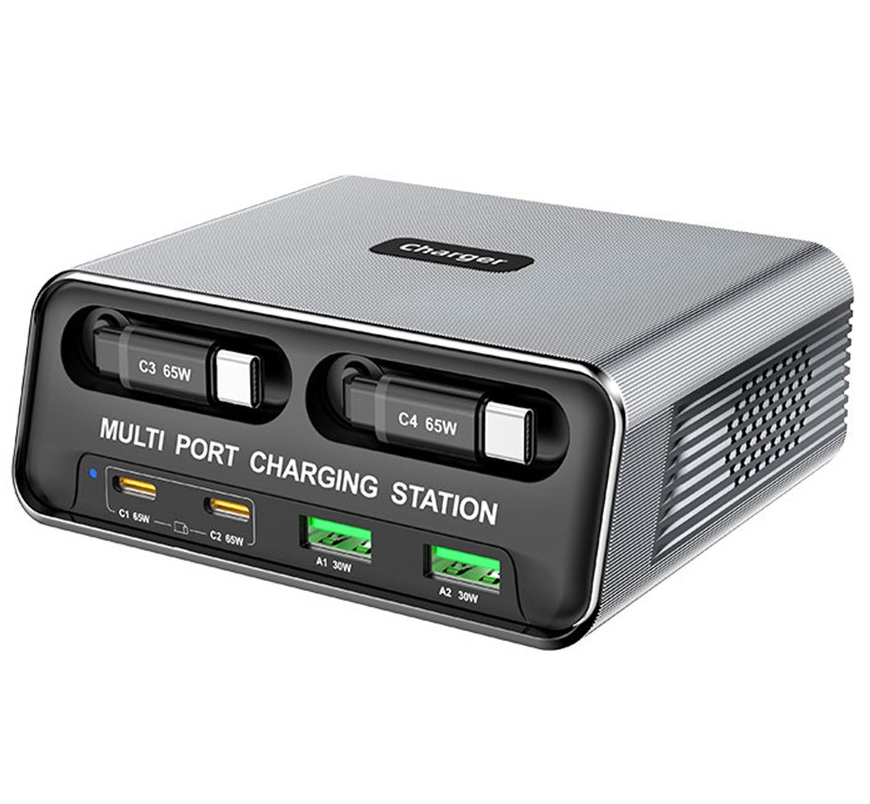 OEM WLX-60C USB-C Kábeles Állomás Töltő, 130W, 2 x USB-A - 2 x USB-C, Szürke
