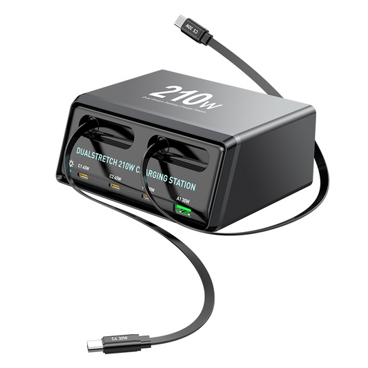 OEM WLX-60E USB-C Kábeles Állomás Töltő, 210W, 3A, 1 x USB-A - 3 x USB-C, Szürke