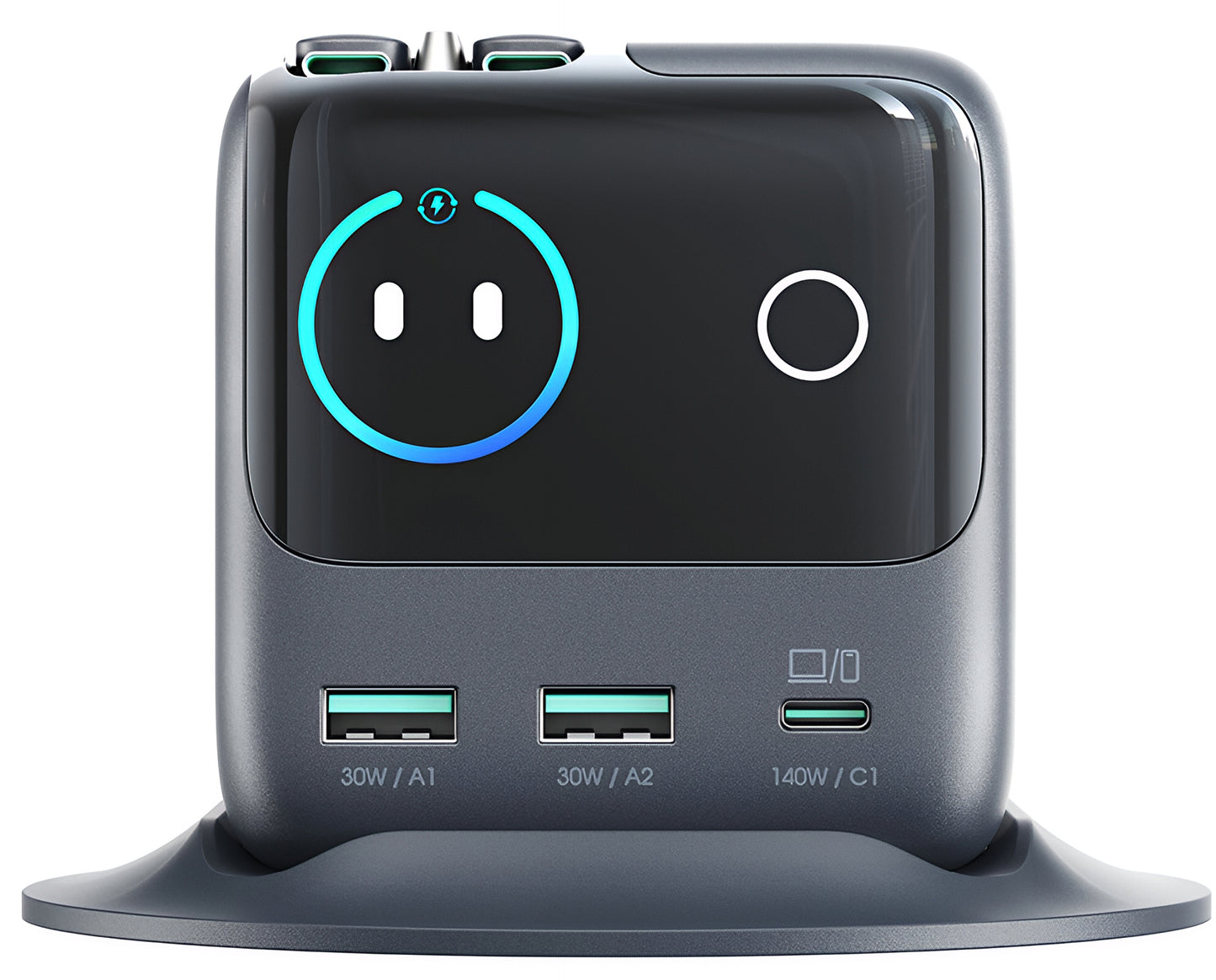 USB-C kábelles Joyroom Podix JR-TRD01 töltőállomás, 140W, 1 x USB-C - 2 x USB-A, szürke