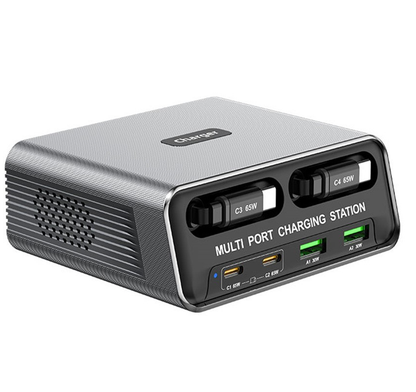 OEM WLX-60C USB-C Kábeles Állomás Töltő, 130W, 2 x USB-A - 2 x USB-C, Szürke