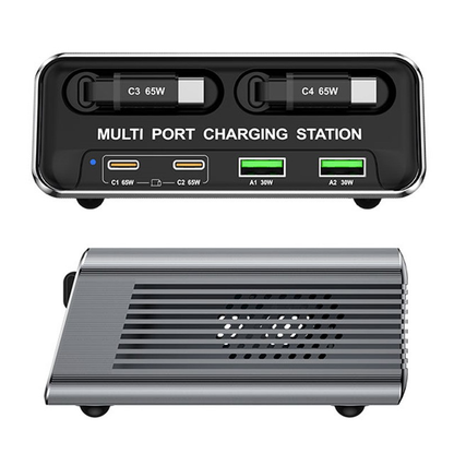 OEM WLX-60C USB-C Kábeles Állomás Töltő, 130W, 2 x USB-A - 2 x USB-C, Szürke