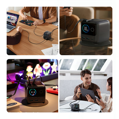 USB-C kábelles Joyroom Podix JR-TRD01 töltőállomás, 140W, 1 x USB-C - 2 x USB-A, szürke