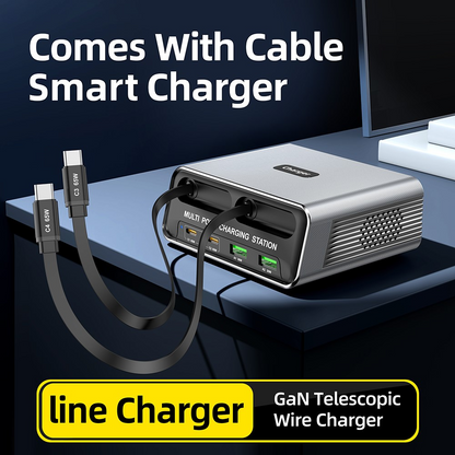OEM WLX-60C USB-C Kábeles Állomás Töltő, 130W, 2 x USB-A - 2 x USB-C, Szürke