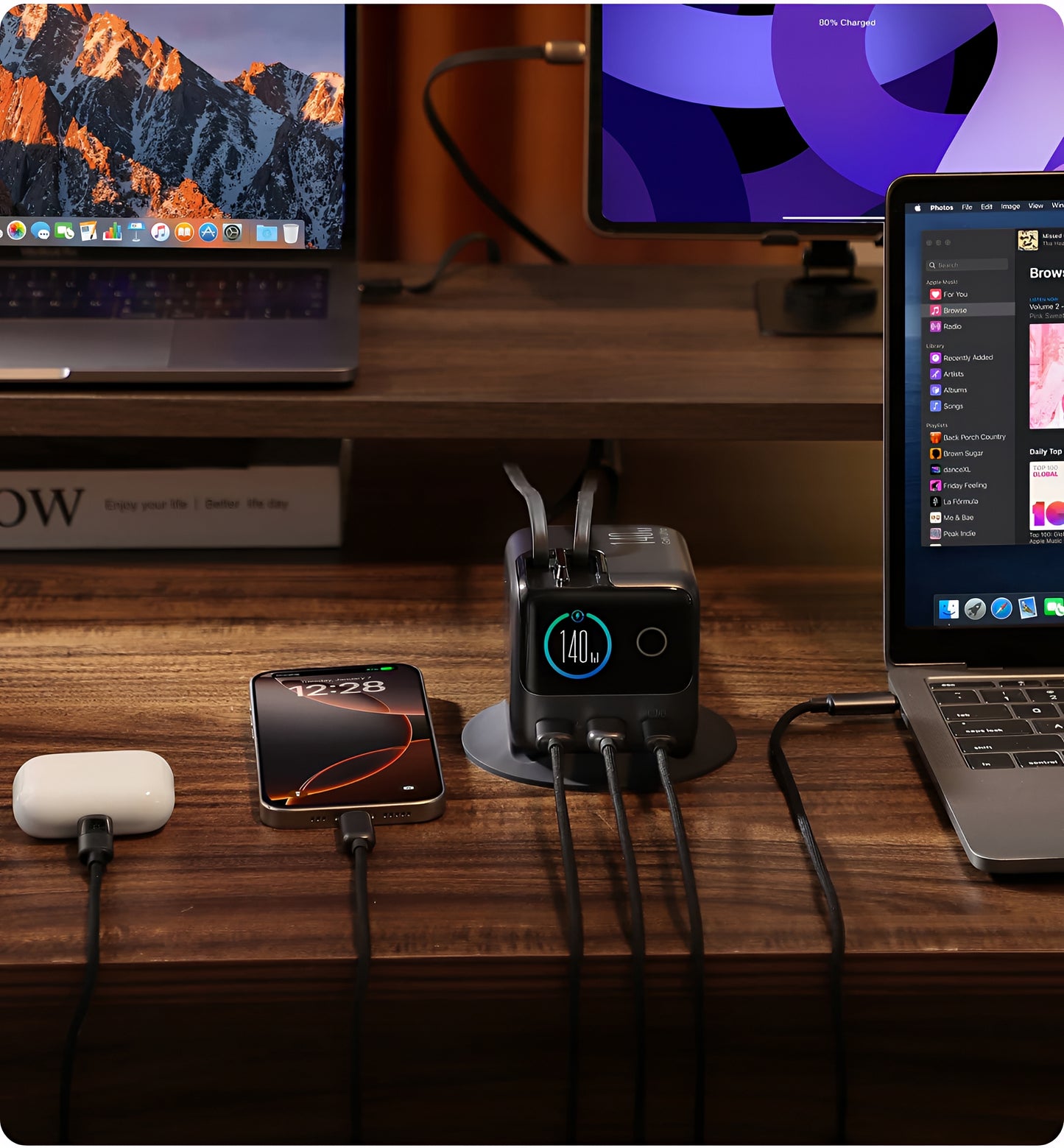 USB-C kábelles Joyroom Podix JR-TRD01 töltőállomás, 140W, 1 x USB-C - 2 x USB-A, szürke