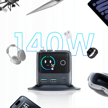 USB-C kábelles Joyroom Podix JR-TRD01 töltőállomás, 140W, 1 x USB-C - 2 x USB-A, szürke