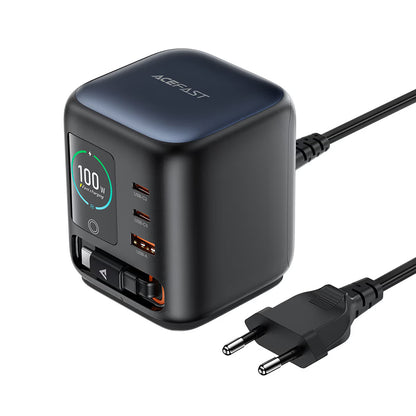 Acefast Z10 USB-C kábeles töltőállomás, 100W, 1 x USB-A - 2 x USB-C, fekete