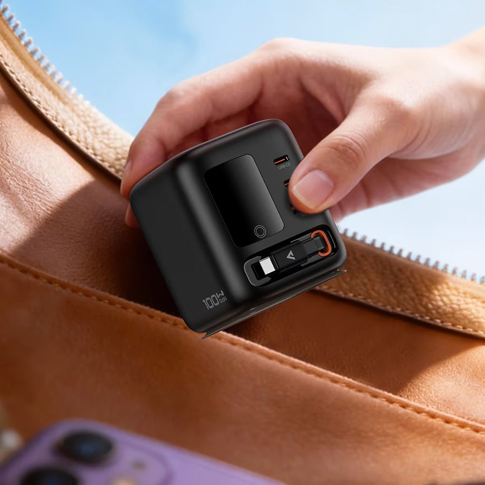 Acefast Z10 USB-C kábeles töltőállomás, 100W, 1 x USB-A - 2 x USB-C, fekete