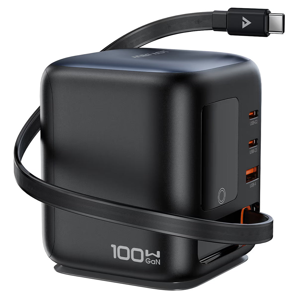 Acefast Z10 USB-C kábeles töltőállomás, 100W, 1 x USB-A - 2 x USB-C, fekete