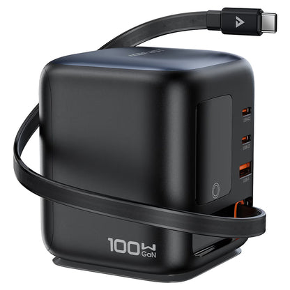 Acefast Z10 USB-C kábeles töltőállomás, 100W, 1 x USB-A - 2 x USB-C, fekete