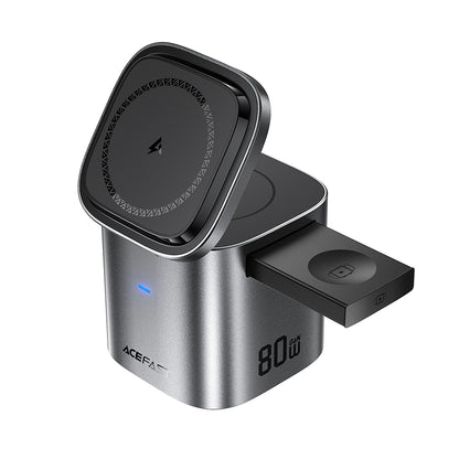 USB-C kábelles Acefast Z9 QI 6in1 töltőállomás, 80W, 1 x USB-C - 1 x USB-A, Fekete