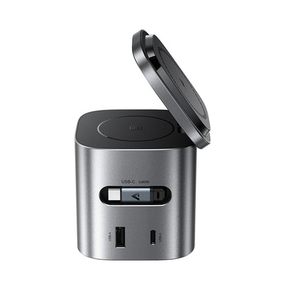 USB-C kábelles Acefast Z9 QI 6in1 töltőállomás, 80W, 1 x USB-C - 1 x USB-A, Fekete