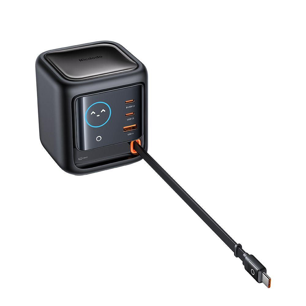 Mcdodo FreeGo CH-1391 USB-C Kábellel Ellátott Töltőállomás, 100W, 5A, 1 x USB-A - 2 x USB-C, Fekete
