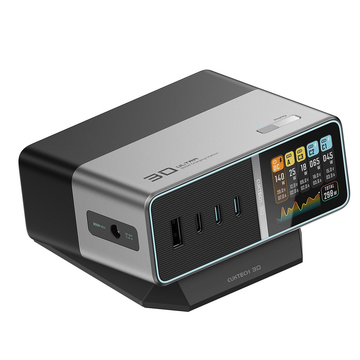 Cuktech TA3005U töltőállomás, 300W, 1 x DC - 1 x USB-A - 3 x USB-C, Szürke