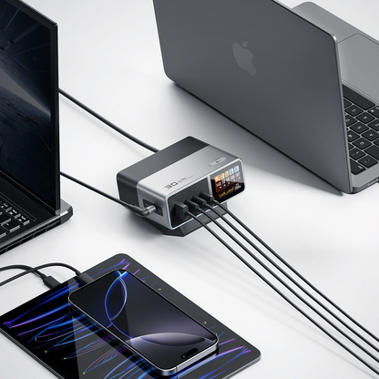 Cuktech TA3005U töltőállomás, 300W, 1 x DC - 1 x USB-A - 3 x USB-C, Szürke