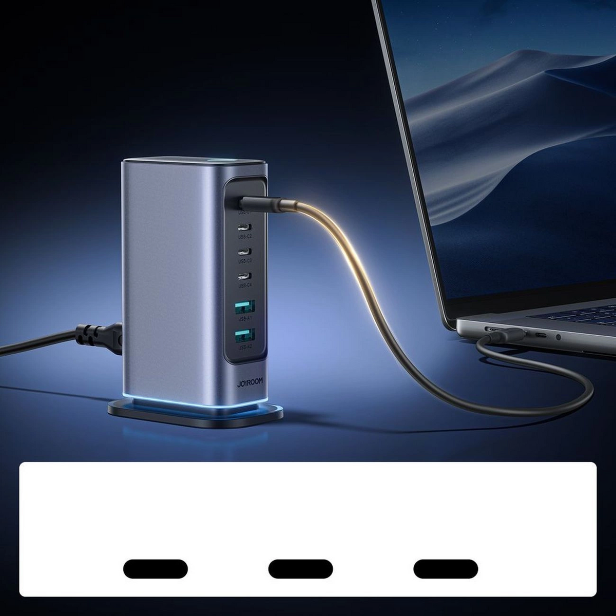 Joyroom JR-TCM02 UK állomás töltő, 65W, 3,25A, 2 x USB-A - 4 x USB-C, Szürke