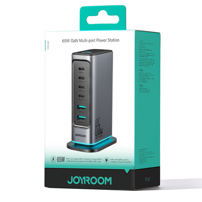 Joyroom JR-TCM02 töltőállomás, 65W, 3.25A, 2 x USB-A - 4 x USB-C, szürke