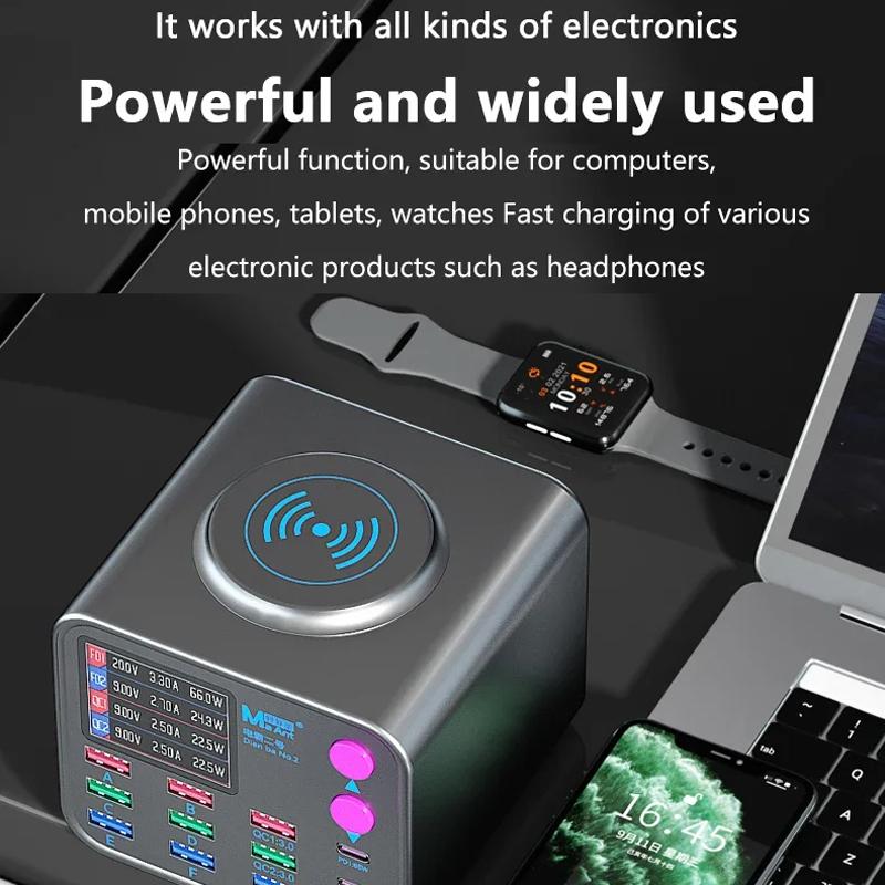 MaAnt DianBa No.2 QI töltőállomás, 300W, 3A, 3 x USB-C - 9 x USB-A, szürke