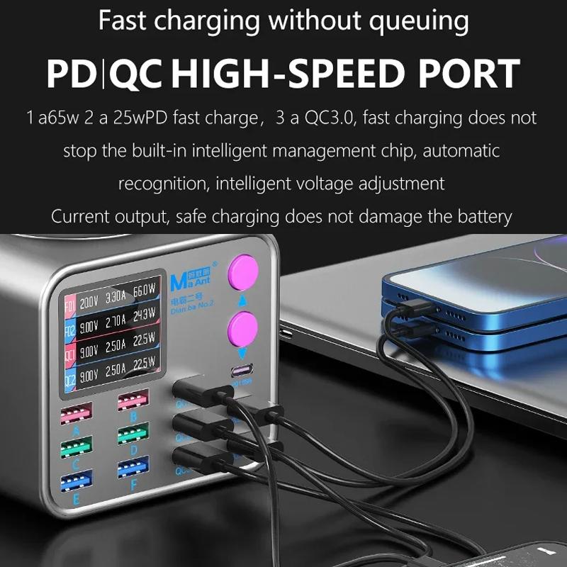 MaAnt DianBa No.2 QI töltőállomás, 300W, 3A, 3 x USB-C - 9 x USB-A, szürke