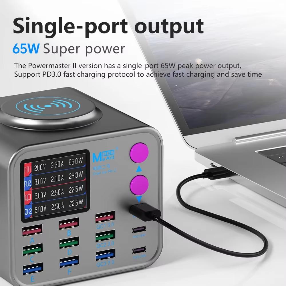 MaAnt DianBa No.2 QI töltőállomás, 300W, 3A, 3 x USB-C - 9 x USB-A, szürke