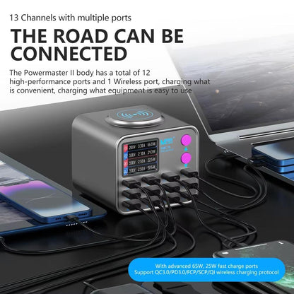 MaAnt DianBa No.2 QI töltőállomás, 300W, 3A, 3 x USB-C - 9 x USB-A, szürke