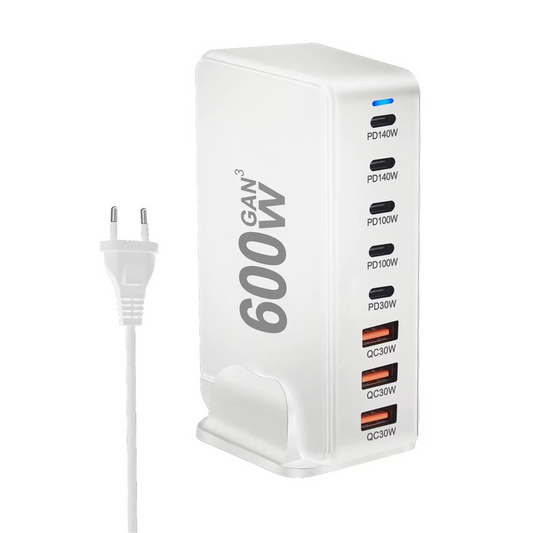 OEM állomás töltő, 600W, 4 x USB-A - 4 x USB-C, Fehér