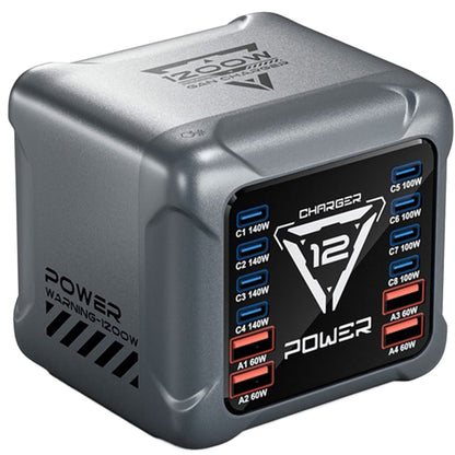 OEM BK-127D állomás töltő, 280W, 5A, 4 x USB-A - 8 x USB-C, Szürke