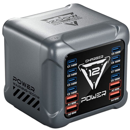 OEM BK-127D állomás töltő, 280W, 5A, 4 x USB-A - 8 x USB-C, Szürke