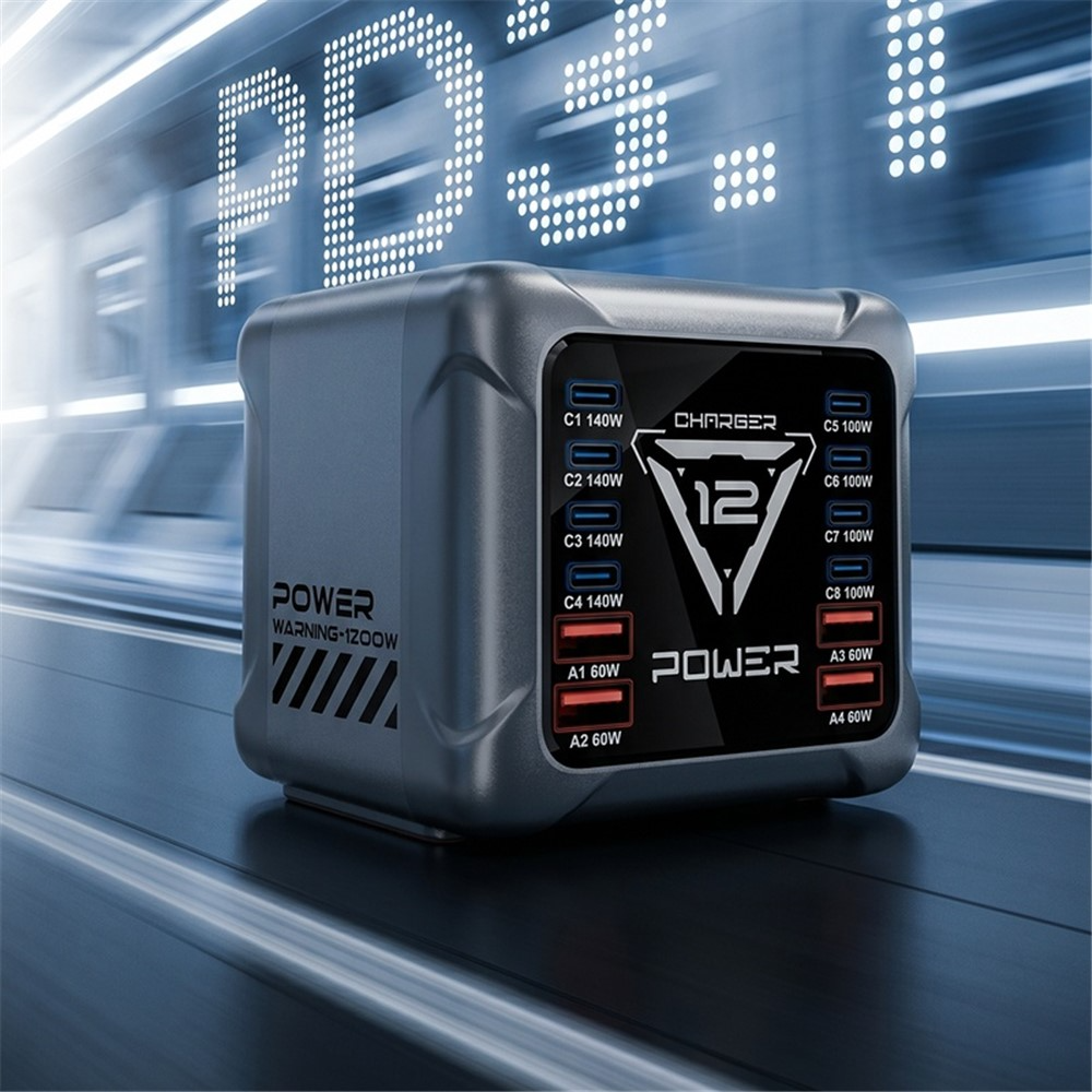 OEM BK-127D állomás töltő, 280W, 5A, 4 x USB-A - 8 x USB-C, Szürke