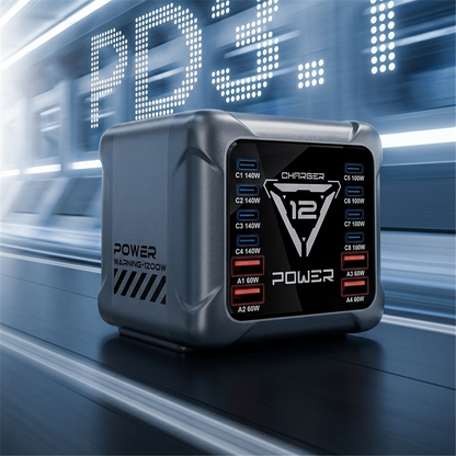 OEM BK-127D állomás töltő, 280W, 5A, 4 x USB-A - 8 x USB-C, Szürke