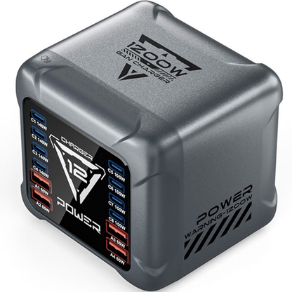 OEM BK-127D állomás töltő, 280W, 5A, 4 x USB-A - 8 x USB-C, Szürke