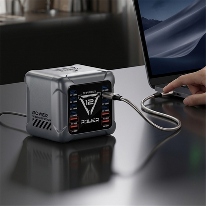 OEM BK-127D állomás töltő, 280W, 5A, 4 x USB-A - 8 x USB-C, Szürke