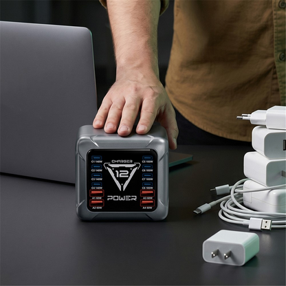 OEM BK-127D állomás töltő, 280W, 5A, 4 x USB-A - 8 x USB-C, Szürke
