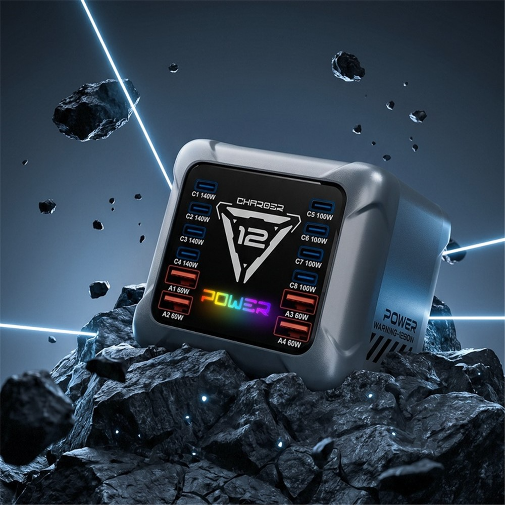 OEM BK-127D állomás töltő, 280W, 5A, 4 x USB-A - 8 x USB-C, Szürke