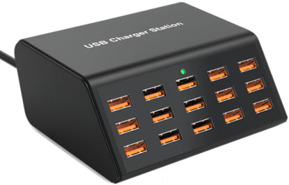 OEM HW15 állomás töltő, 100W, 2A, 15 x USB-A, Fekete