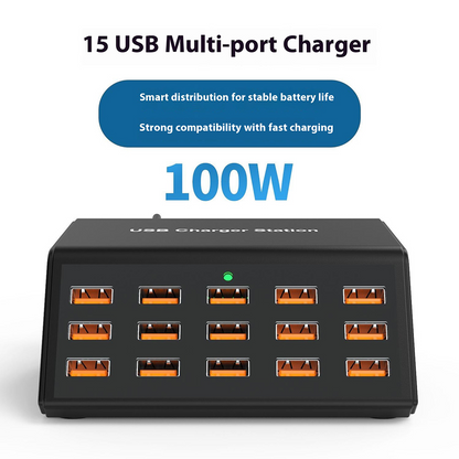 OEM HW15 állomás töltő, 100W, 2A, 15 x USB-A, Fekete