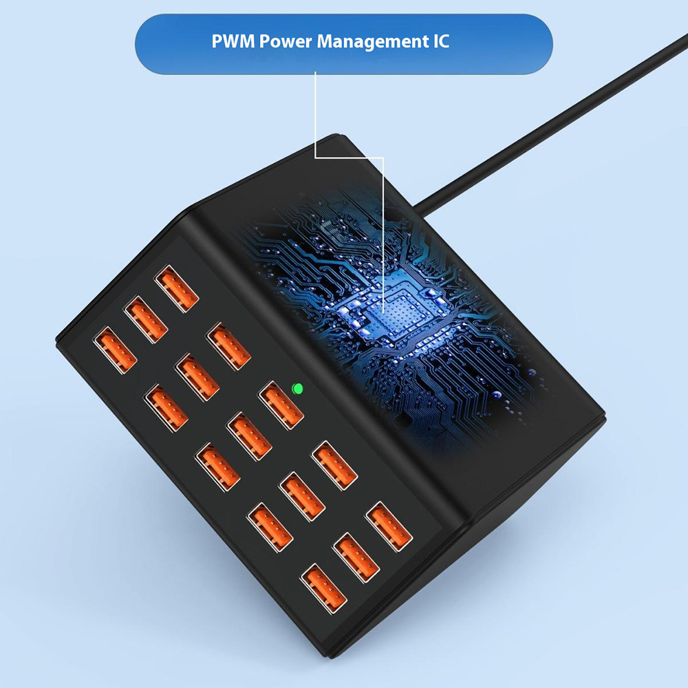 OEM HW15 állomás töltő, 100W, 2A, 15 x USB-A, Fekete
