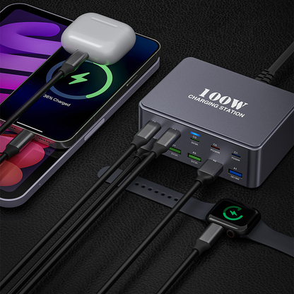 OEM HW33 állomás töltő, 100W, 3A, 5 x USB-A - 5 x USB-C, Szürke
